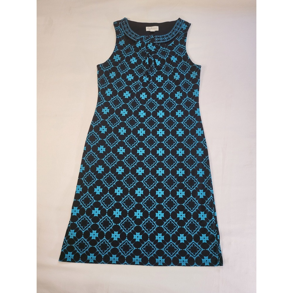 Magnolia Grace Women Turquoise Black Geometric Sleeveless Shift Dress WGK70329 S